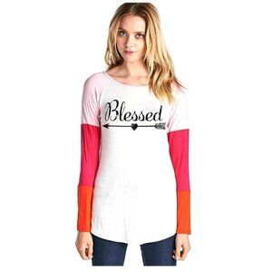 Womens Blessed Arrow Heart Long Sleeve Top Pink Fushia Orange Off White Top